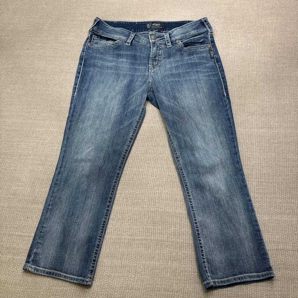 Silver Jeans Suki Capri Womens 30 Mid Rise Stretch Denim Embroidered Pockets 188